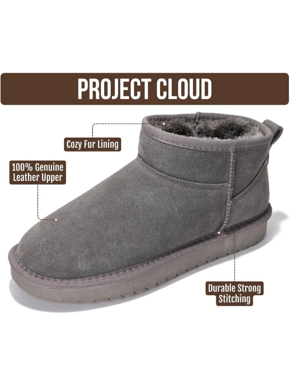 Womens Grey Suede Project Cloud Premium Genuine Leather Comfortable Ankle Boots